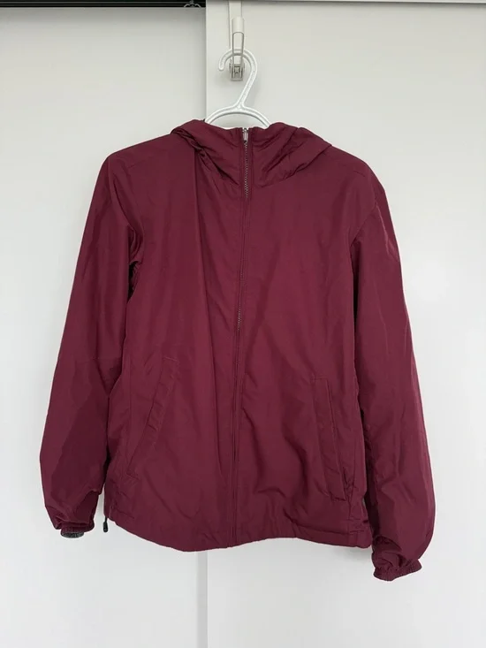 Reversible Maroon Hooded Rain Jacket with Gray Lining - Picture 2 of 8